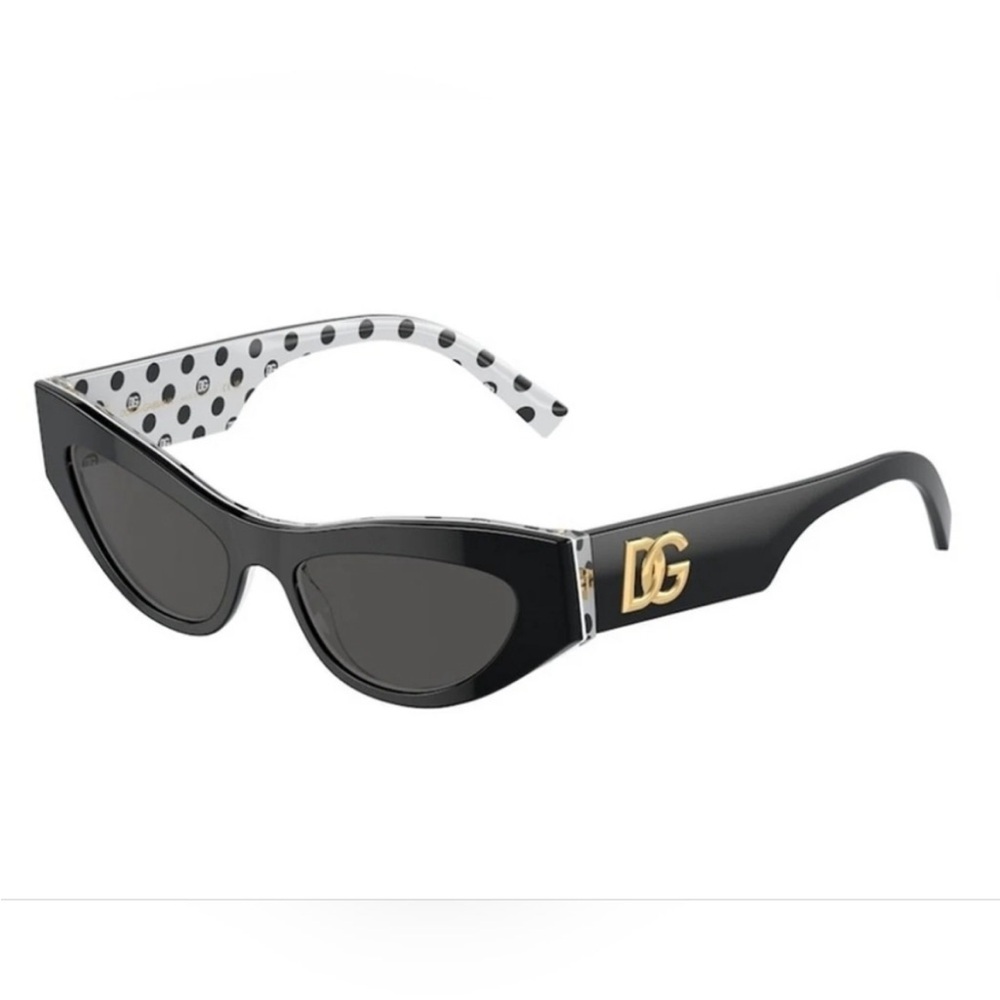 Dolce & Gabbana Black Cat-Eye Sunglasses with Gold DG Accent - Picture 2 of 6